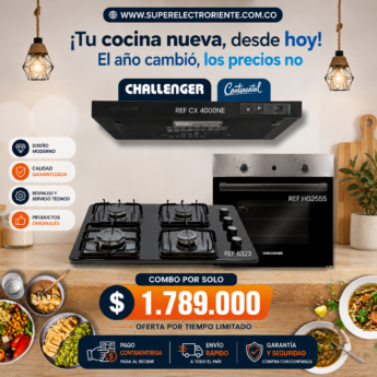 Combo Estufa en Vidrio+ Horno a Gas y Gratinador+ Extractor 2 VEl